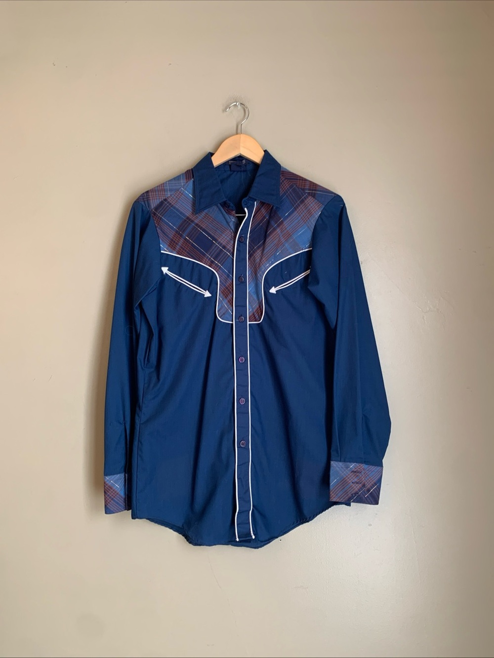 vintage michael western shirt Cowboy Plaid Yoke Arrow Pockets Size Medium